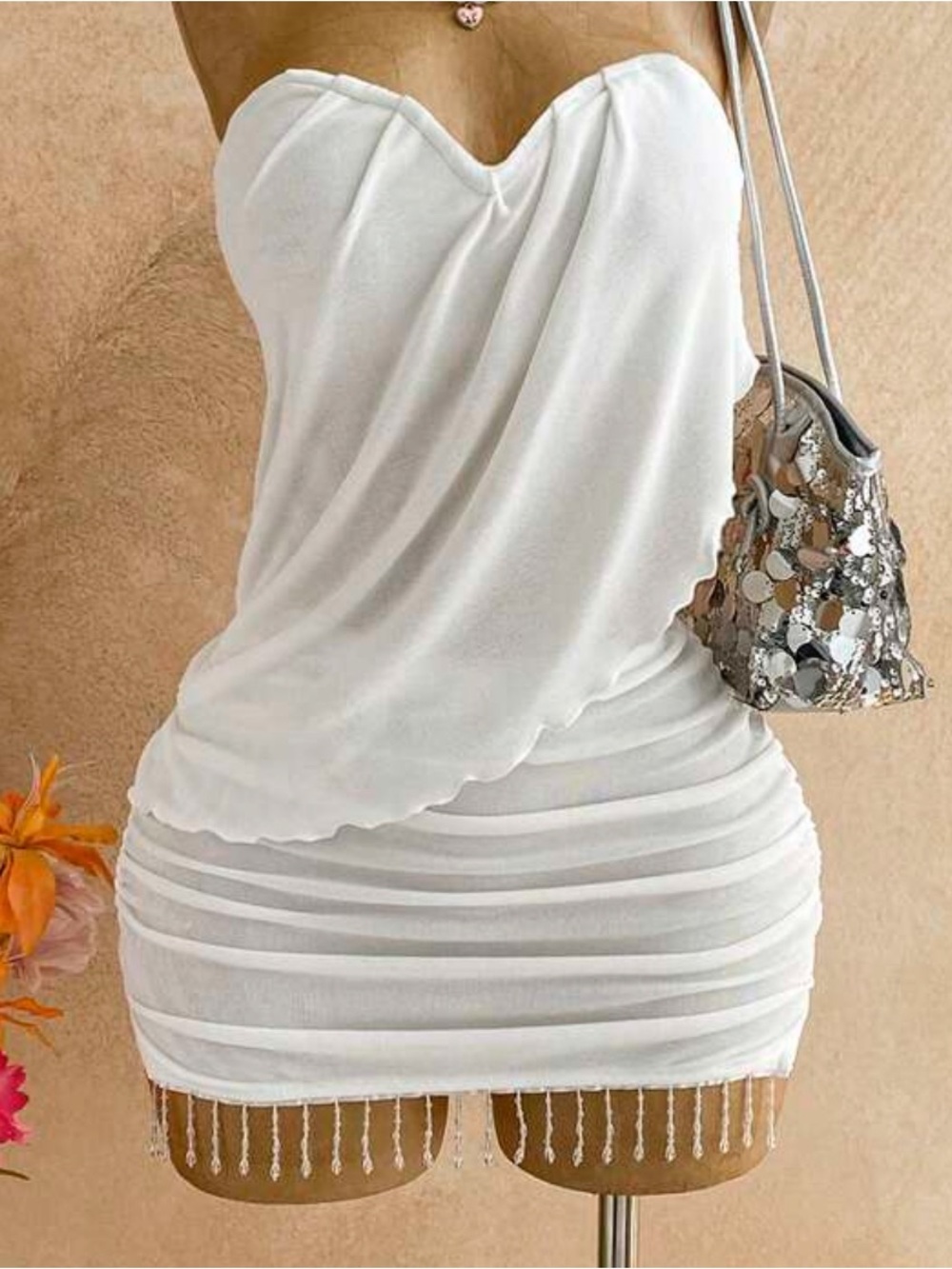 White Ruched Mini Dress Like New